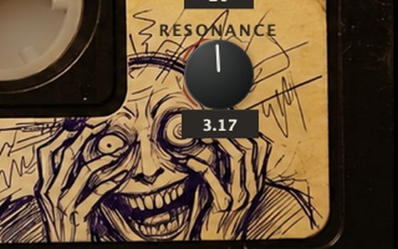 The RESONANCE knob beside a drawing of a screaming man